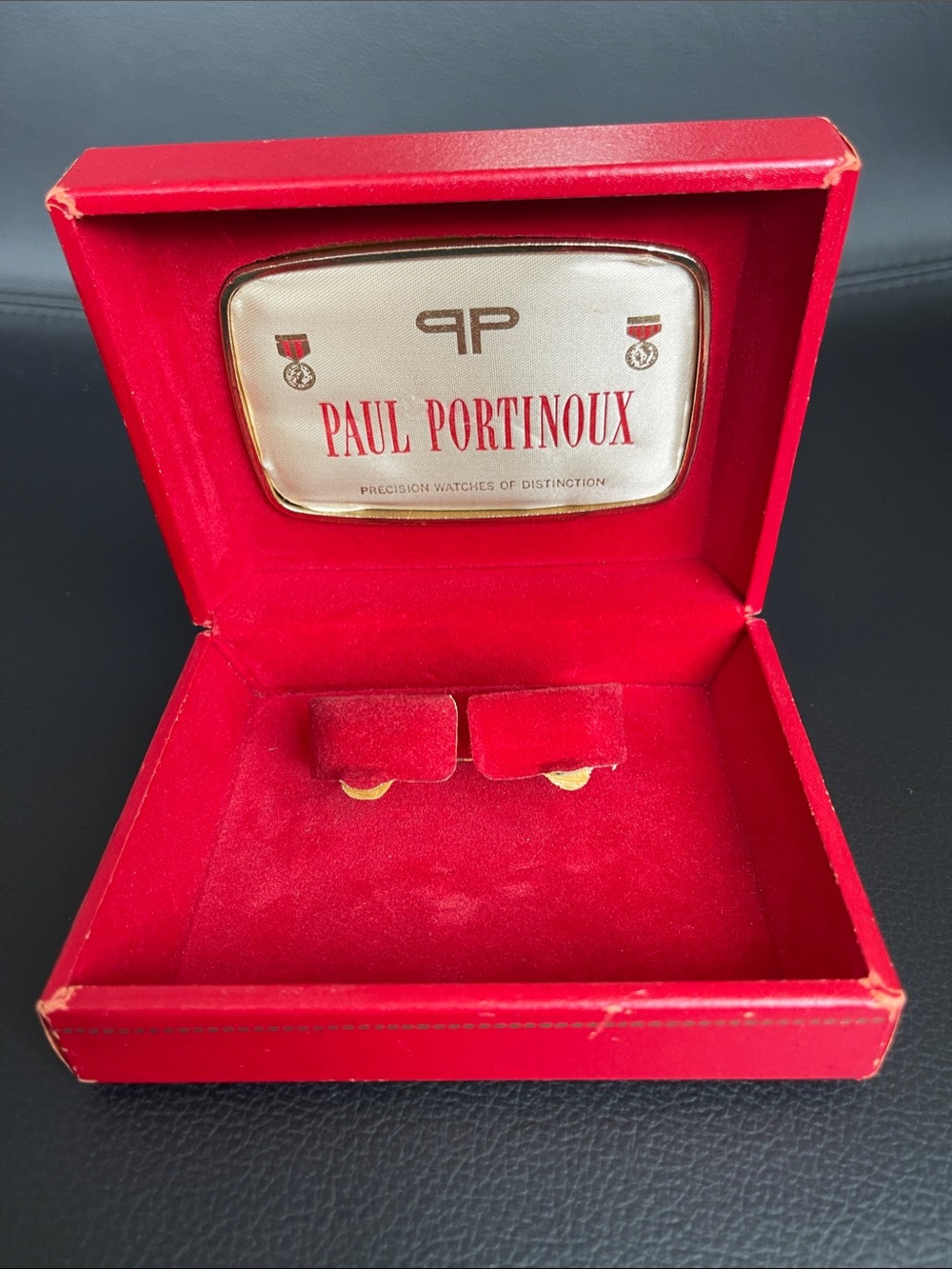 PAUL PORTINOUX Men's Collector Watch Box Red and Gold Display Box Vintage Good